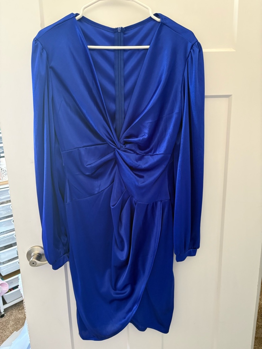 Satin Long-Sleeve Dress in Royal Blue